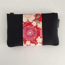 Fabric Wallet Pouch Coin Purse Zip Bag Japan Black Floral Flowers Small 4.5 x 3