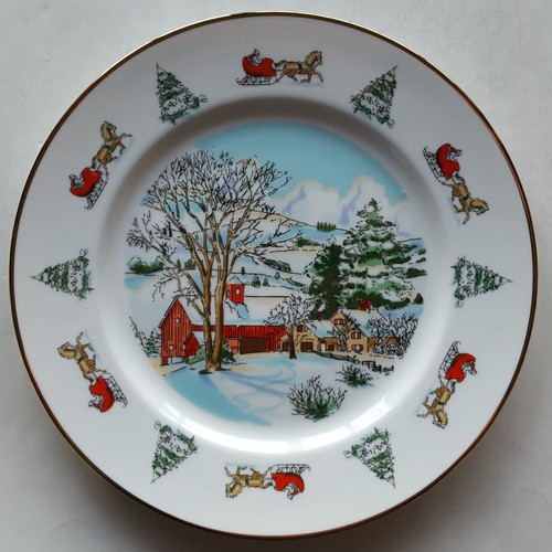 4 Tiffany & Co CVS HOLIDAY COLLECTION 107/8" Essteller. Bauernhaus Pferdeschlitten - Bild 5 von 15