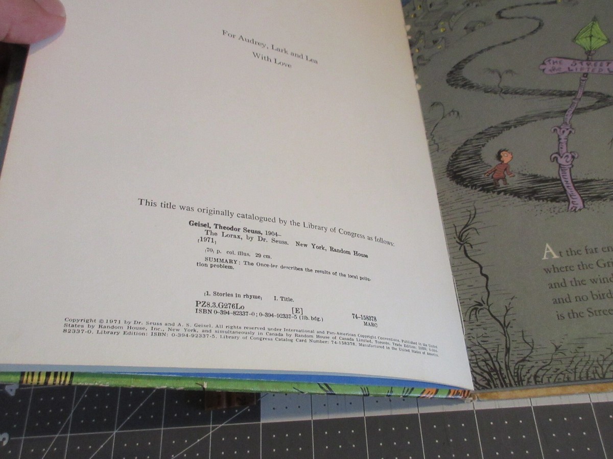 The Lorax by Dr. Seuss 1971 Hardcover FIRST TRADE EDITION