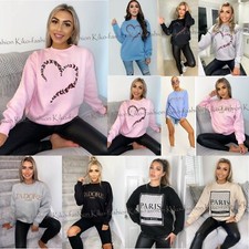 Women Paris Slogan Ala Mode Print Sweatshirt Ladies Oversized Sweater Jumper Top