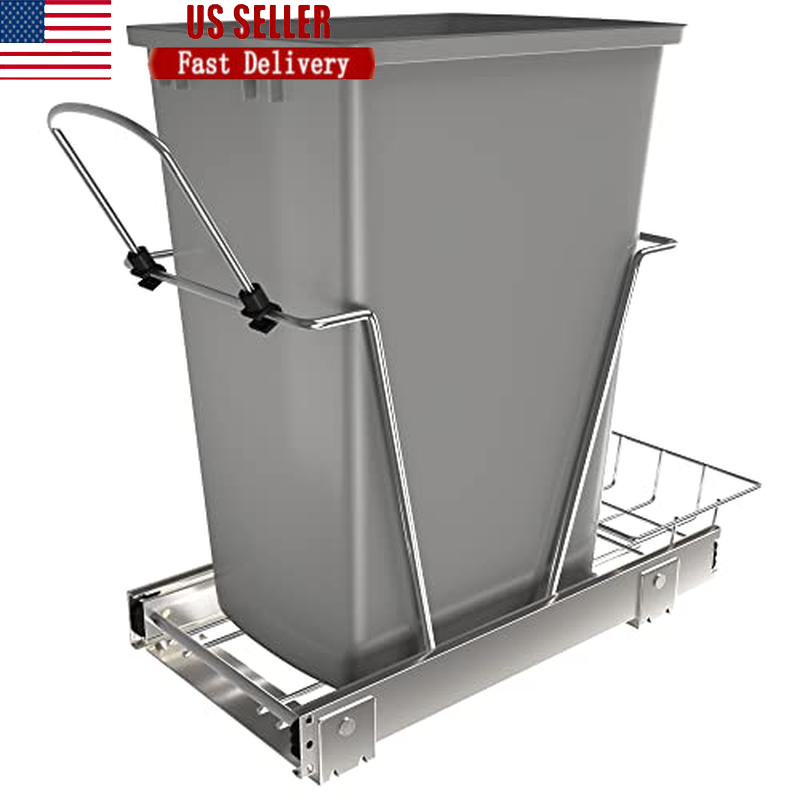 Pullout Trash Can Under Cabinet 35 Quart Waste Recycling Bin Smooth Glide System