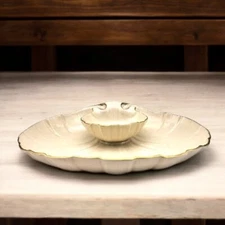 Lenox Aegean Sea Shell Chip & Dip Appetizer 12" Serving Bowl Ivory w/Gold Trim