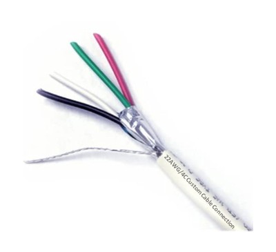 22 AWG 4 Conductor Stranded Shielded Plenum Cable White CL3P Jacket for Secur...