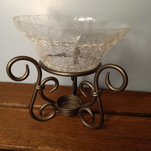 Vintage PartyLite Crackle Glass Incense/Potpourri Burner, Black Iron