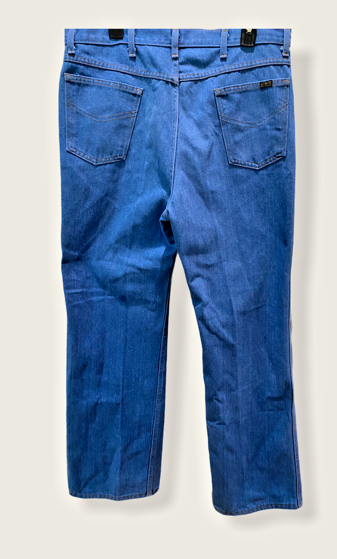 VINTAGE ROEBUCKS (SEARS) BLUE DENIM JEANS 37X34-12 GAUGE ZIPPER