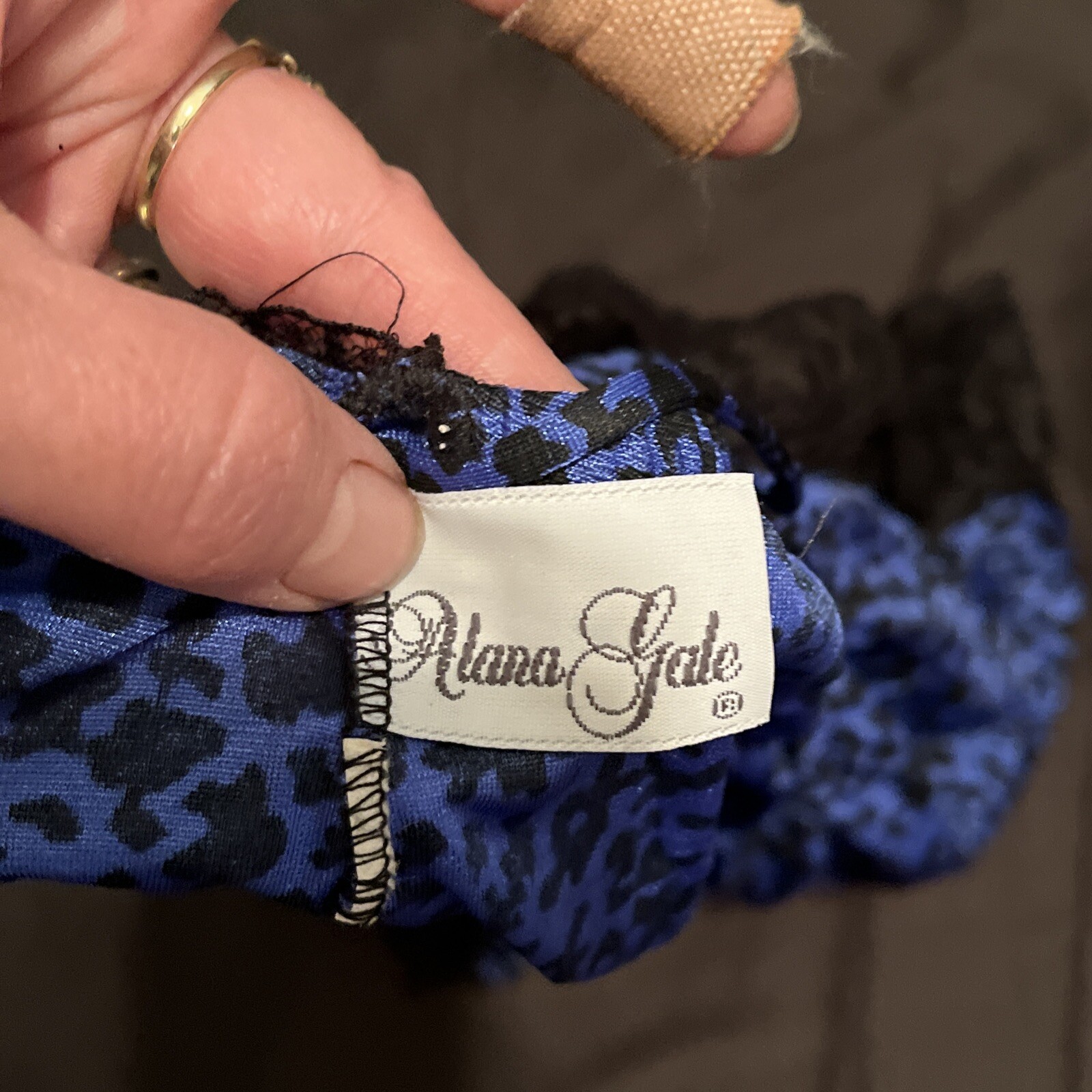 Vtg Alana Gale 2 Piece Blue Leopard Animal Print Lace Tie Front Lingerie Size S