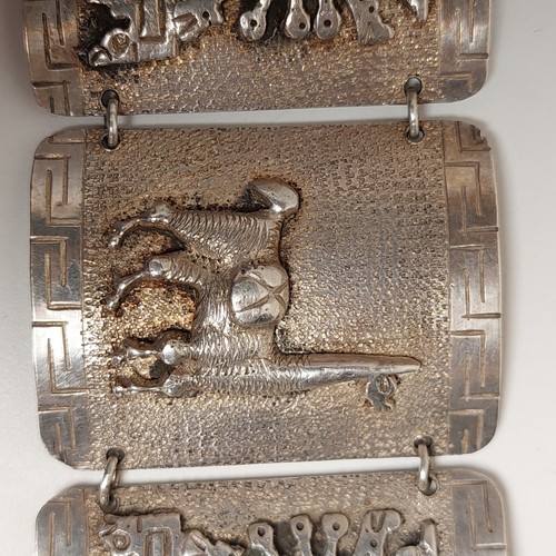 Bracciale Vintage Argento 900 Storia Peruviana Link Pannello Inca Dio Divinità Cammello Azteco 7" - Foto 10 di 24
