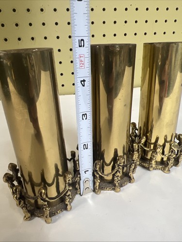 3 Of Bier Israeli Mid Century Shabbat Brass Candlestick Holders Horra Dancers - Picture 7 of 7