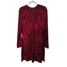 Tommy Hilfiger Paisley Shift Dress Size 12 Red Black Colorful Boho
