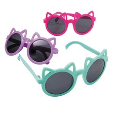 Kids Pastel Cat-Shaped Plastic Sunglasses - 12 Pc.