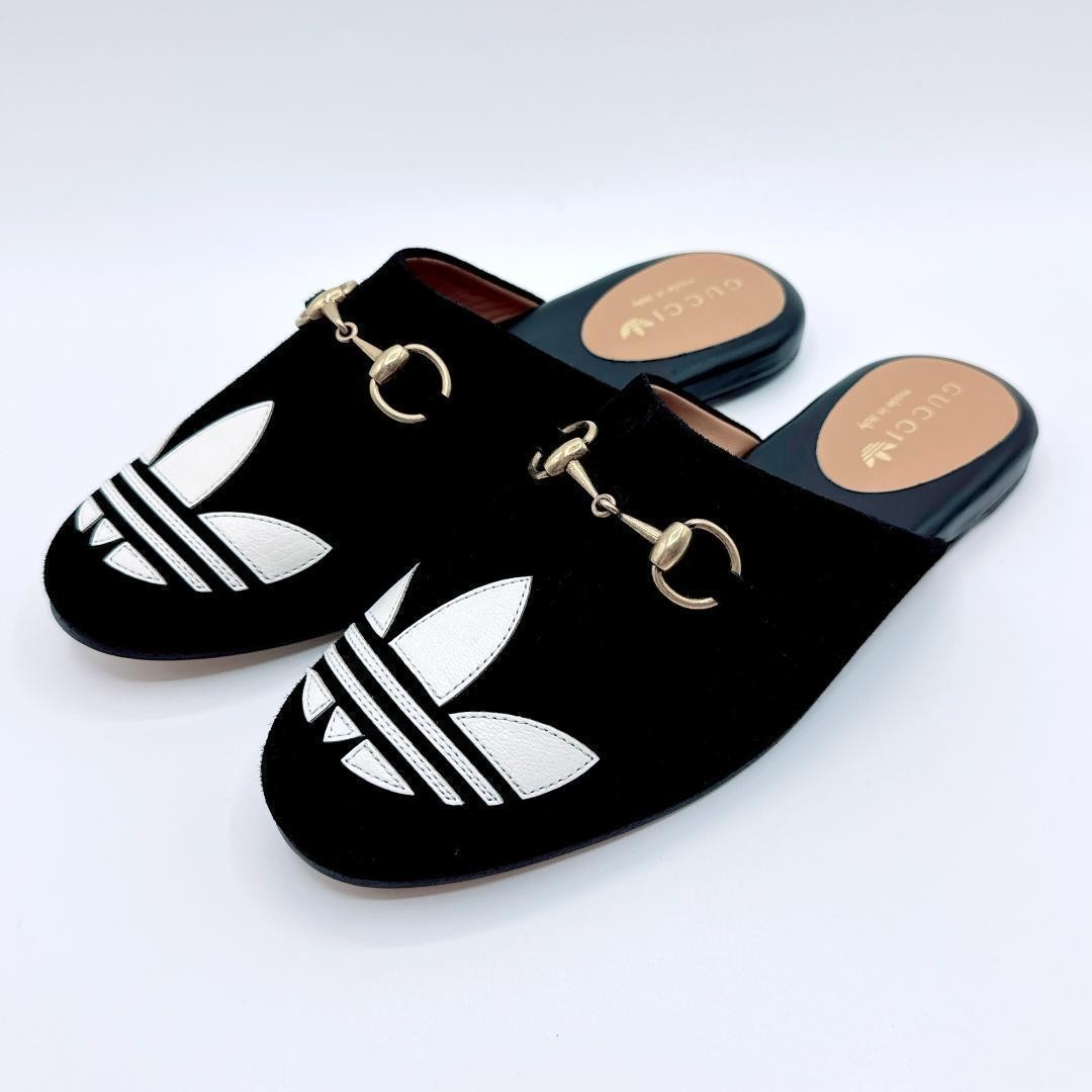 GUCCI Mules Sandals Frat Horsebit Adidas Suede Black EU35/US5 116136c thumbnail 22