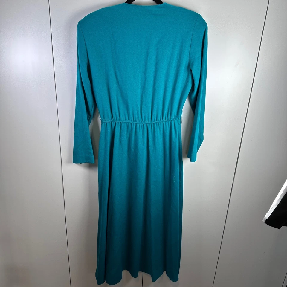 Vestido midi retro vintage Carol Anderson 4 botones verdes frontales manga larga Foto 3 de 4