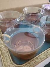 Vintage Teeset Mit 6&times; Glastasse Mit Glasthalter und Messing Tablett OVP