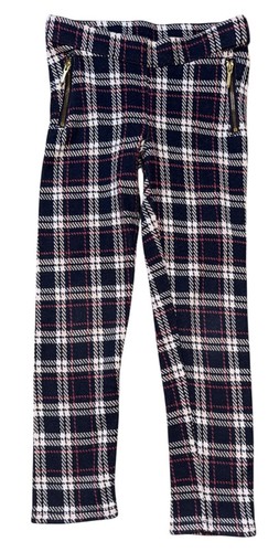 Janie and Jack Girls Sz 6 Legging Navy Red White Plaid Gold Zipper Pockets