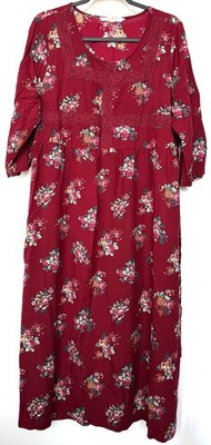 April Cornell Red Floral Casual Everyday Maxi Dress With Lace Detail (XL)