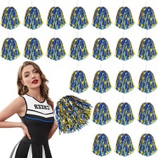 24 Metallic Cheerleading Pom Poms with Baton Handle for Sports Parties