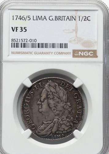 1746/5 Great Britain George II Lima Silver Half Crown Coin NGC VF 35