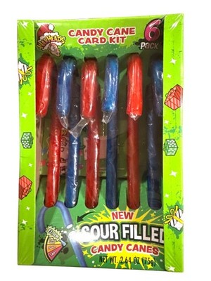 2.64oz WARHEADS Candy Canes CARD KIT 6ct Sour-Filled Blue Raspberry+Black Cherry