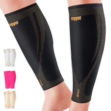 Copper Calf Compression Sleeves for Men & Women - High Stretch Medium, Black