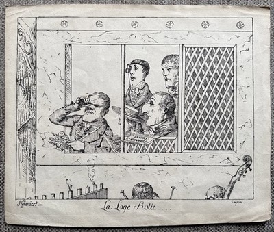 Antiker Druck Anfang 19. Jh. Theater. Französisch. ''La Loge Rotie'' nach Grenier. 