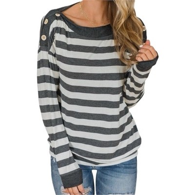 NWT 12 PM by Mon Ami Long Sleeve Striped Top - Charcoal & Ivory M