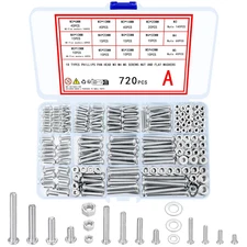 720 Pcs Nuts and Bolts Assortment Kit, M3 M4 M5 Carbon Steel Screws Bolts and Nu