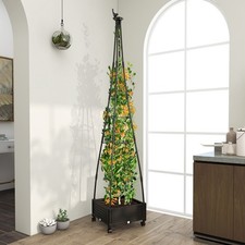 Rolling Planter Box Raised Garden Bed Climbing Plants with Obelisk Trellis