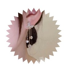 Boho Crystal Butterfly Earrings Vintage CZ Tassel Chain Dangle Earrings Gold Lon