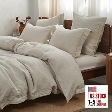 100 French Flax Duvet Cover Set with Embroidery Washed - 3 Pieces King Linen