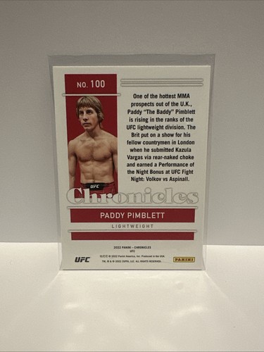 Paddy Pimblett RC 2022 Panini Chronicles UFC Bronze #100 - Afbeelding 2 van 2