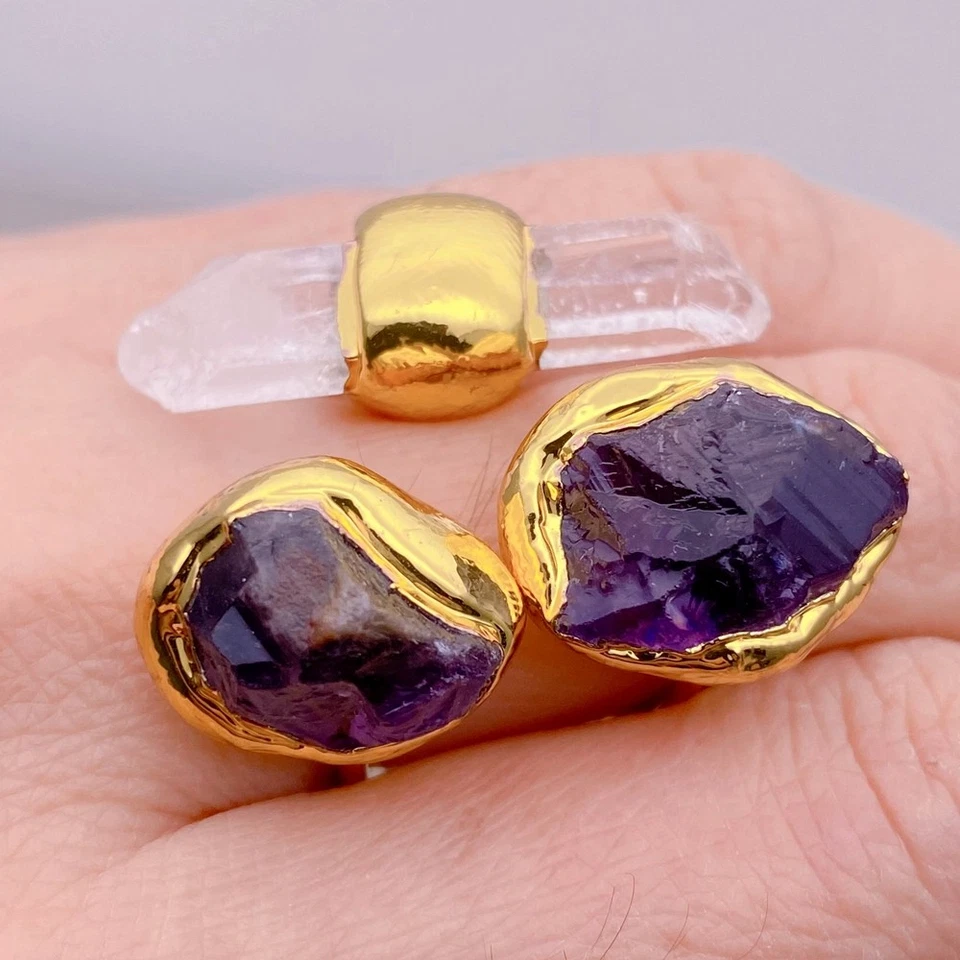 Anillos de dedo de piedra natural de cuarzo amathsyt ajustable anillo de cóctel de diseñador Foto 3 de 4