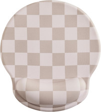 Beige Khaki Checkered Mouse Pad with Gel Wrist Rest, Wrist Support, Ergonomic De