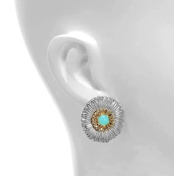 Pendiente trasero Buccellati flor azul ágata y diamante plata 925 flor Omega Foto 2 de 4