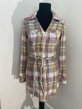 Guess Jeans Pink Plaid Belted Shirt Dress Long Sleeve Short Size M