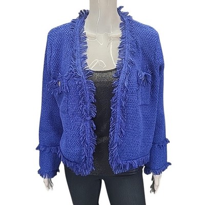 Kate and Mallory Ladies Open Front Jacket Cardigan Sweater Large Size Blue