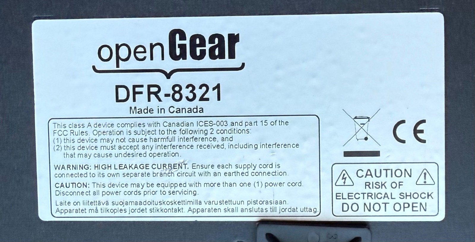 OpenGear DFR-8321 Rackmount Module Frame With PSU and Controller