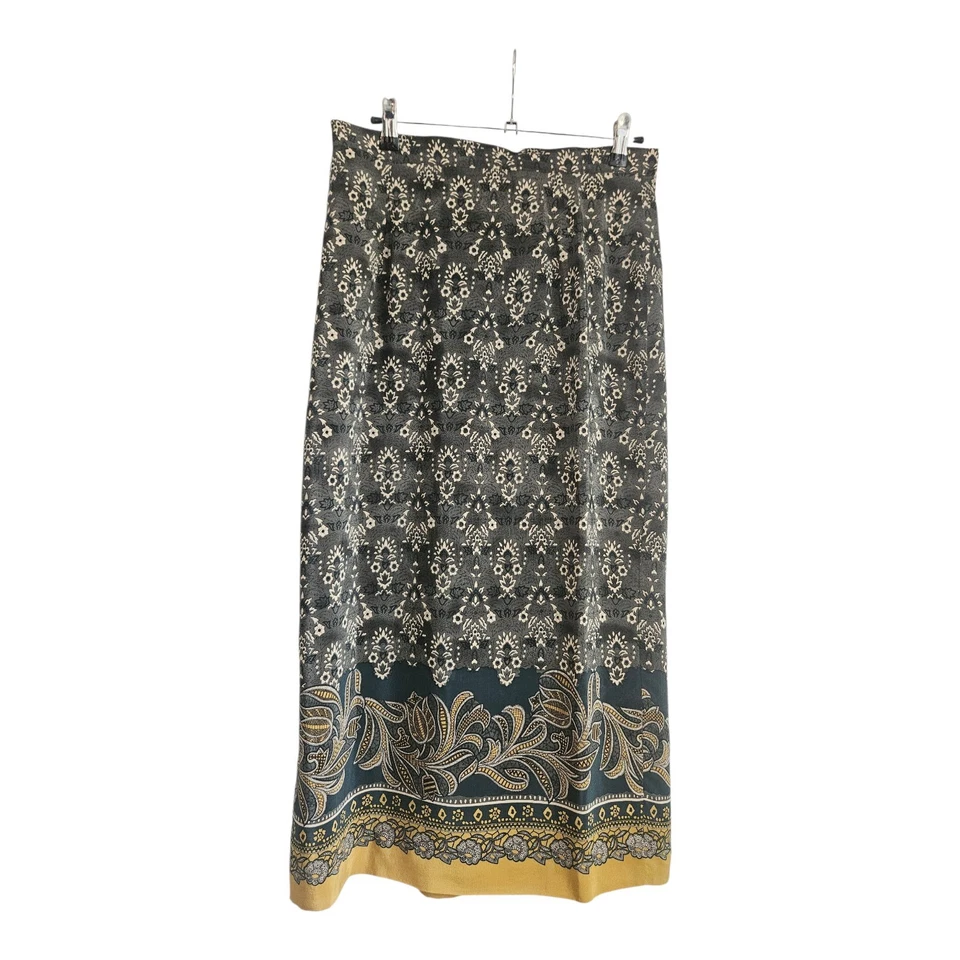 Vintage Jones Wear Skirt Long 100% Silk Green/Tan Floral Size 14 - Image 2 of 4