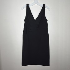 Adrianna Papell Cocktail Dress Size 12 Black Double V Neck Ruched Knee Length