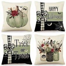 Halloween Decorations Pillow Covers 18x18 Set of 4 Happy Halloween Ghost Bat Pum
