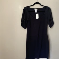 L Space Women Dress Small Black Mini Bodycon Puff Sleeve Melrose