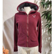 Vtg Y2K American Eagle Zip Fleece Hoodie Size M Maroon Red Preppy Cozy Pockets