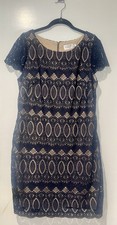 Eliza J Navy Lace Beige Sheath Dress Women's Size 14 Semi Formal