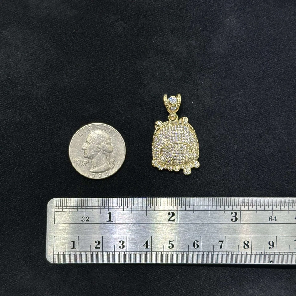 10K Gold Backpack Charm Pendant Chain Solid Gold CZ Synthetic Cubic Zirconia - Image 3 of 4