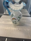 Fenton 1995 90th Opalescent Pitcher Blue Ruffled Rim Signed Bill & Frank Fenton