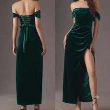 BHLDN Anthropologie Lana NWT Emerald Green Velvet Corset Lace Up Back Gown L NEW
