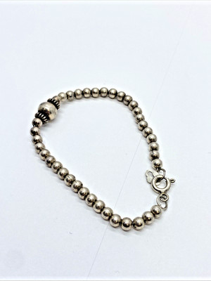 925 Vintage Sterlingsilber Kugel Perle Bali Stil 5,5'' Zoll Armband