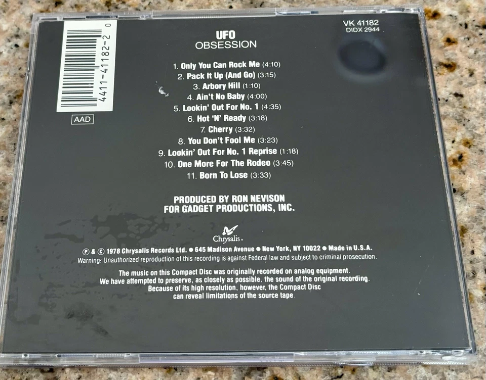 UFO - Obsession CD- Original Chrysalis Release VK41182 - Mint Condition! Foto 3 de 3