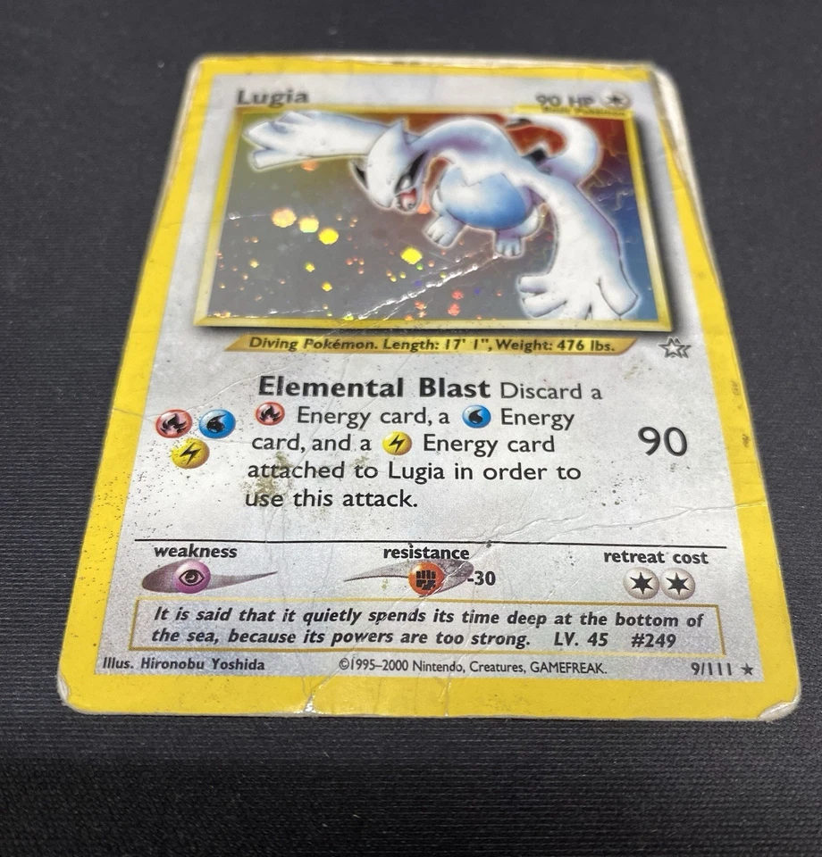 Pokémon Lugia 9/111 Neo Genesis Unlimited Holo DAMAGED / HEAVILY PLAYED Rare - Image 2 of 4