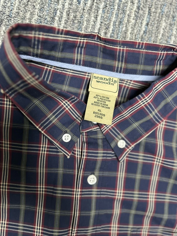 Scandia Woods Men's Size XL Navy Burgundy Plaid Button Down Dress Shirt - Image 3 of 4