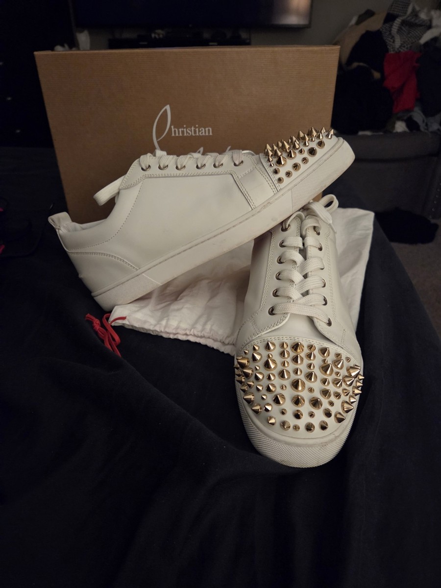 ルブタン　SPYKY SHELL 100　スタッズ　ホワイトゴールド　36.5 Christian Louboutin White Gold Spiked Leather Men's Low-Top
